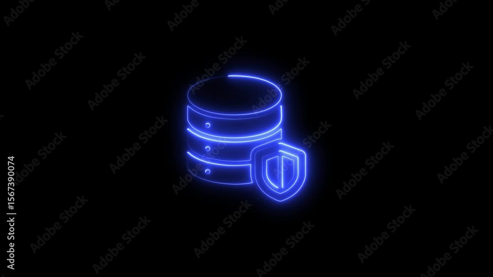 Aufkleber animated blue neon database server protection and data security concept
