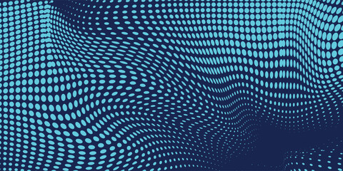 Obraz premium Abstract blue particle background. Flow wave with dot landscape. Digital data structure. Future mesh or sound grid. Pattern point visualization. Technology vector illustration.