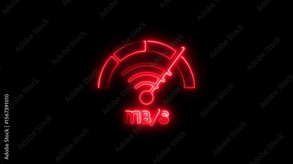 Poster neon red glowing wi-fi speed meter illustrating internet connection bandwidth