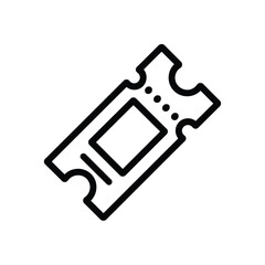 Simple black line art icon of a ticket with a perforated edge and blank space