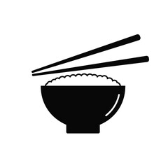 Black silhouette of rice bowl and chopsticks icon food