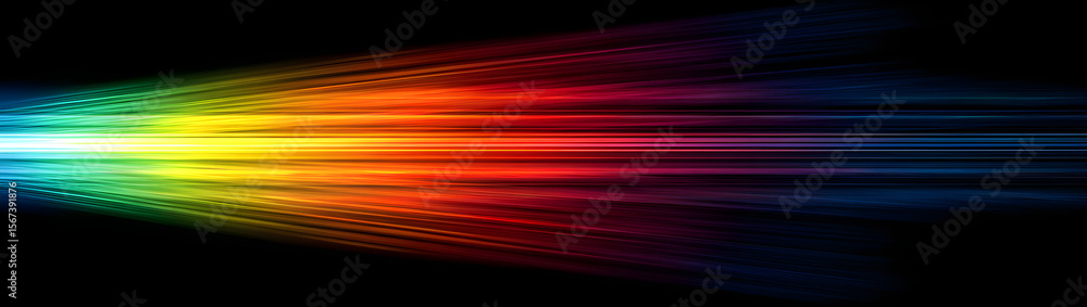 Poster dynamic light beam displaying a vibrant spectrum of colors on a dark background, representing energy