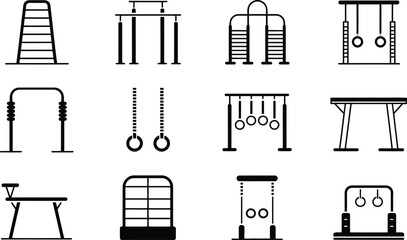 Black and White Icons of Outdoor Fitness Equipment