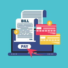 Online payment concept. Laptop with bill payment