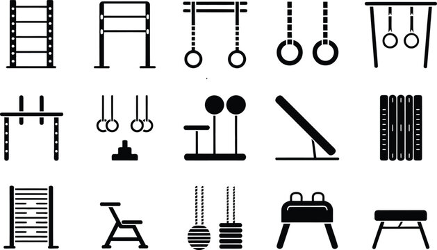 Gymnastics Equipment Icons Black Silhouettes vector