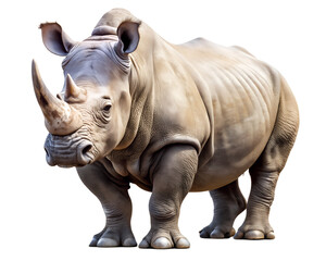 Obraz premium A majestic white rhinoceros stands powerfully isolated on white background
