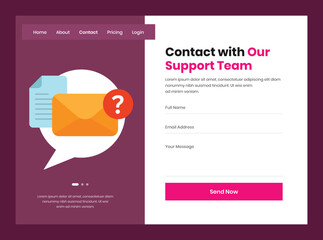 Modern contact page user interface design with minimalist FAQ representative illustration
