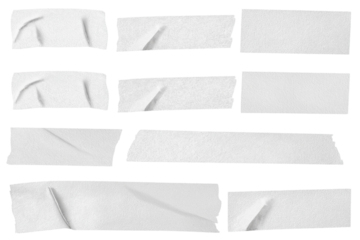 Gray adhesive tape isolated on transparent background. Paper tape sticker with ripped edges. scotch plastic. Torn masking tape set. Template mockup for message, labels, add text, Design elements. PNG