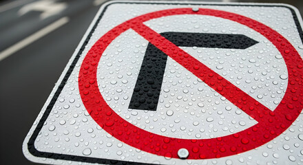 No Right Turn Road Sign Symbol After Rain Weather Traffic Regulations