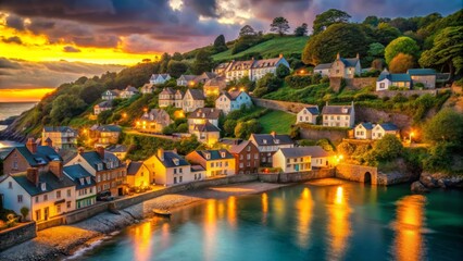 Picturesque Coastal Village at Sunset