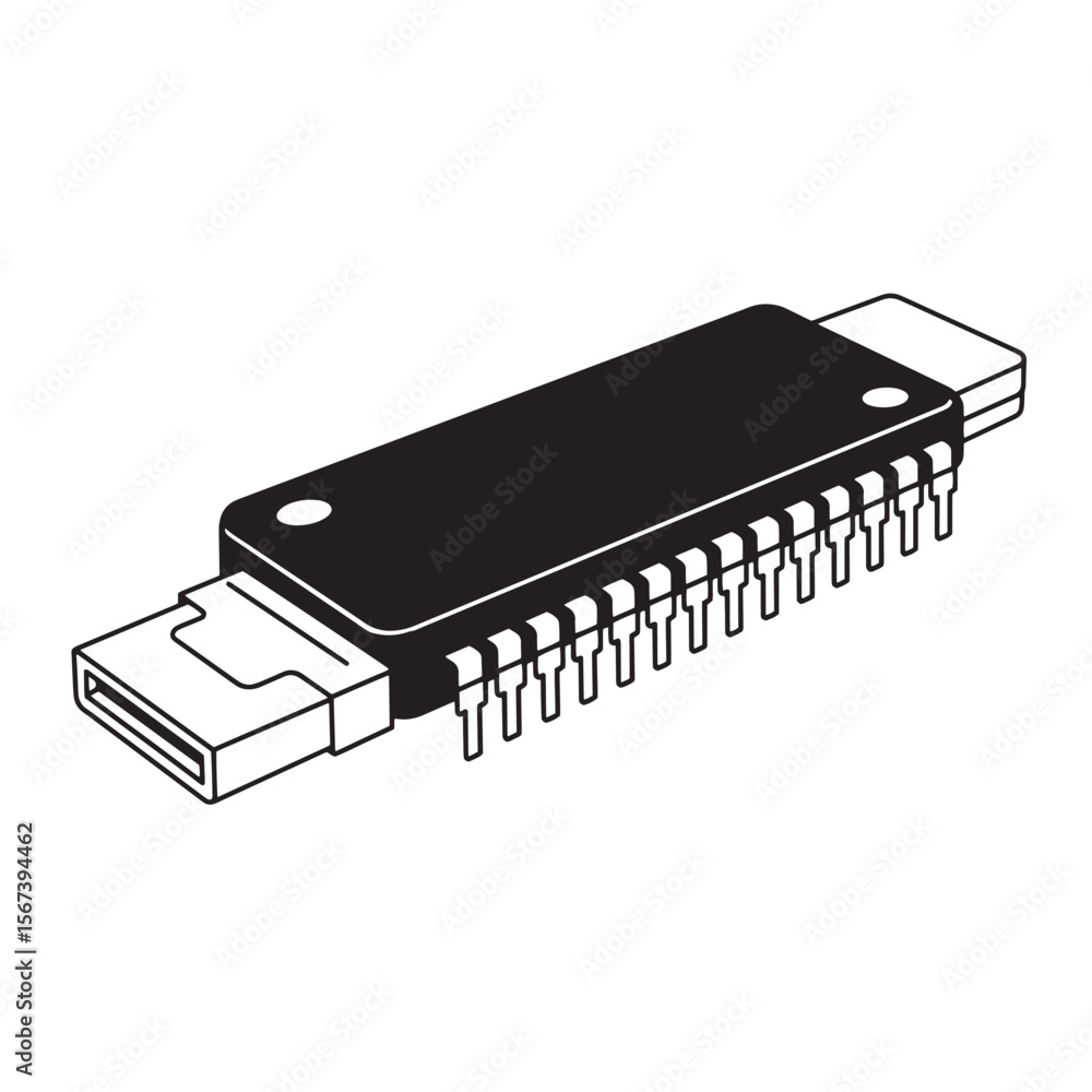 Aufkleber illustrated electronic component with usb connection for computer technology and design projects