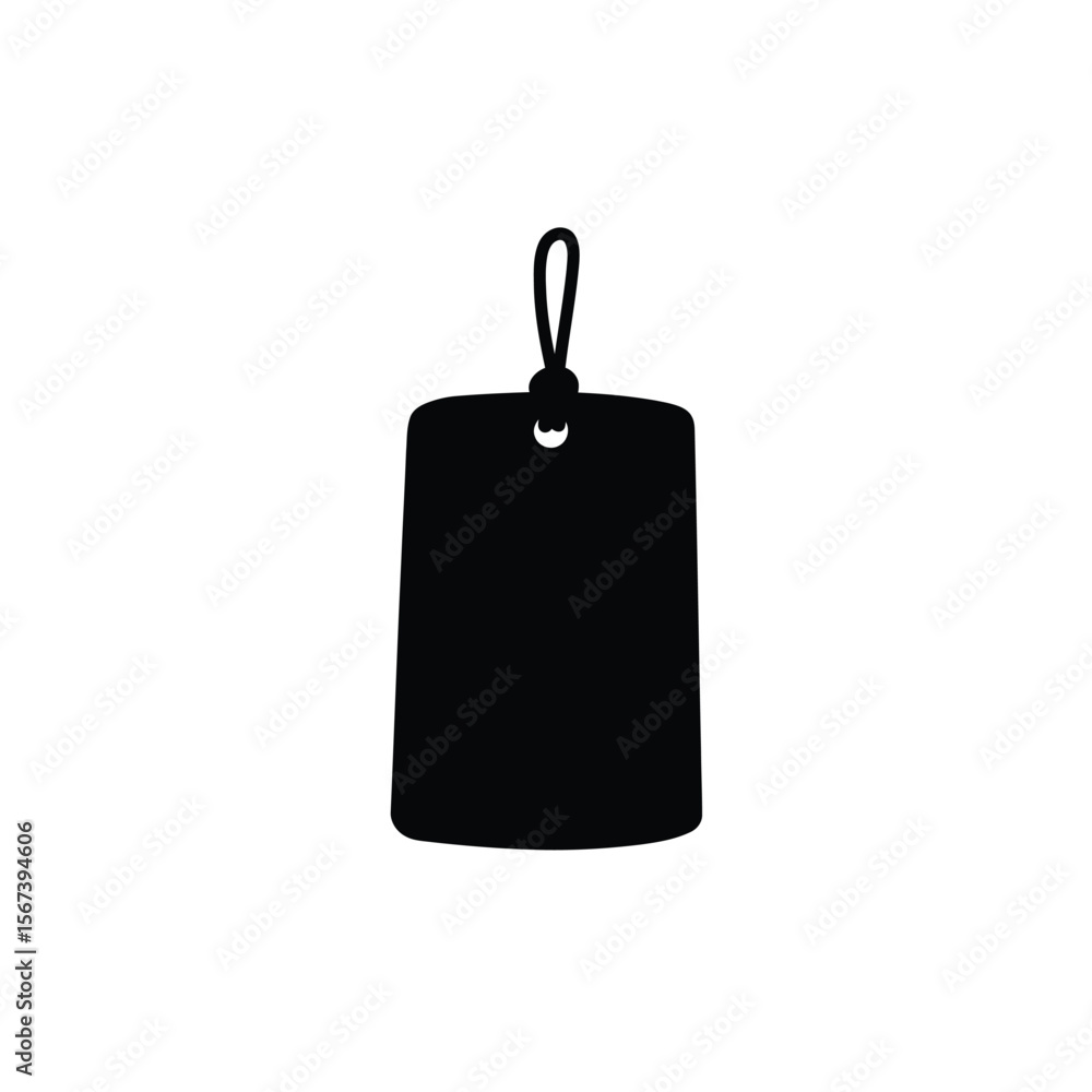Poster black silhouette of a tag with a string on white background