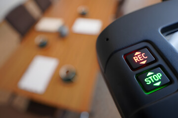 Illuminated Buttons Recording Equipment Meeting Room Blurred Background Conference