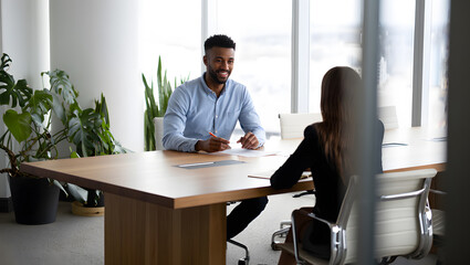 Modern Office Meeting Young Man and Woman Collaboration