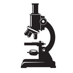 Monochrome illustration of a classic microscope used in science and educational research