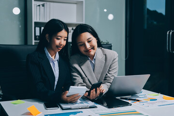 Accounting company provide finance and taxation planning for profitable cash flow, Auditor and accountant team working in office, analyze financial data and accounting record with calculator.Insight