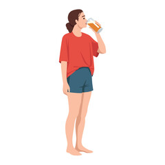 Woman Drinking a Glass of Beer. Flat vector illustration isolated on white background