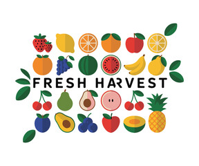 Obraz premium Bright and colorful assortment of fresh fruits and text fresh harvest