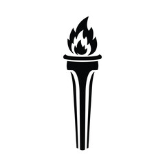 Black Olympic torch silhouette with flame fire sport