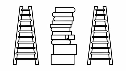 Two ladders flanking a stack of books isolated on white background