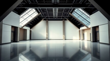 Obraz premium Spacious modern exhibition hall with striking reflections and skylights