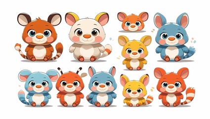 Naklejka premium Set of Cute Animals for Kids in Vector Style