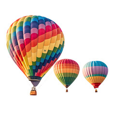 Naklejka premium Colorful hot air balloons floating against black isolated on a transparent background flight