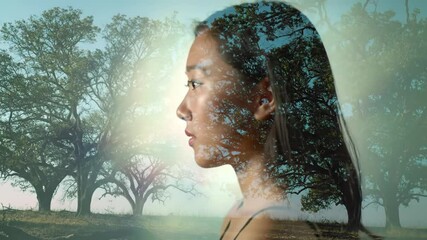 Nature's Embrace: Double Exposure of a Woman with a Serene Forest Landscape - Powered by Adobe