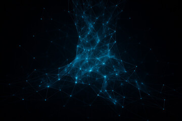 AI generated image of glowing blue data network forming abstract connections energy pulses in a futuristic dark space representing information flow digital intelligence virtual communication systems