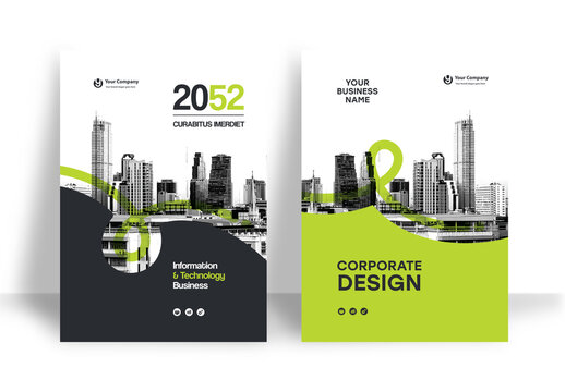 Business Report Cover Template &ndash;  Vibrant Green and Black Geometric Layout (A4)	
