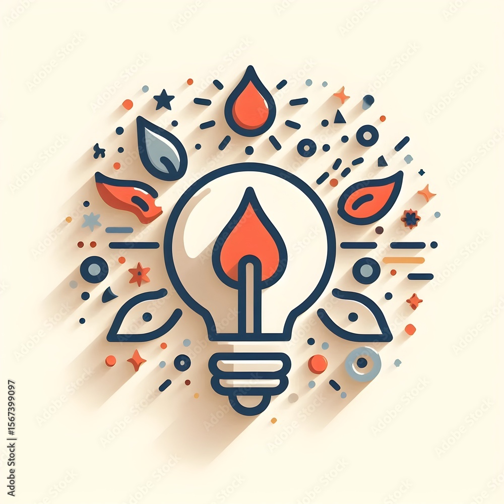 Poster expressive minimal icon of spark with flat clean style and warm tone placed on off-white background 