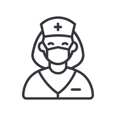 Smiling Female Nurse Icon, Minimalist Vector Symbol with Face Mask and Cross Cap