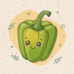 A cute cartoon illustration of a smiling green bell pepper