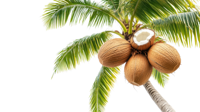 Coconut palm with bunch of coconuts hanging Transparent background, PNG
