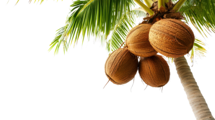 Coconut palm with bunch of coconuts hanging Transparent background, PNG