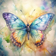 Obraz premium Vibrant Watercolor Butterfly With Delicate Wings Fluttering Gracefully in Soft Light