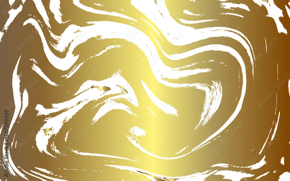 Aufkleber Abstract fluid art background with swirling Golden gradient and white. Marbled effect, with bold, curving, and twisting shapes blending seamlessly. Chaotic, resembling liquified paint