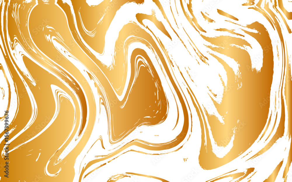 Aufkleber Abstract fluid art background with swirling Golden gradient and white. Marbled effect, with bold, curving, and twisting shapes blending seamlessly. Chaotic, resembling liquified paint