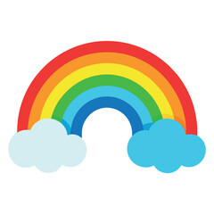 Charming cartoon rainbow with fluffy clouds and bright colors