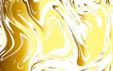 Abstract fluid art background with swirling Golden gradient and white. Marbled effect, with bold, curving, and twisting shapes blending seamlessly. Chaotic, resembling liquified paint