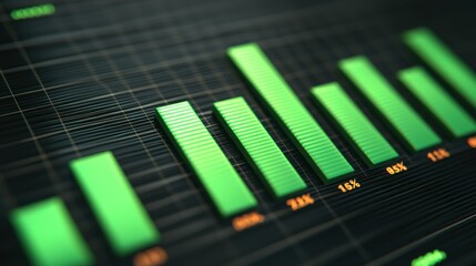 Green bar chart with numeric labels, dark background