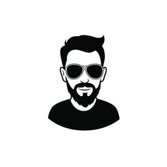Black silhouette of man with beard and sunglasses icon