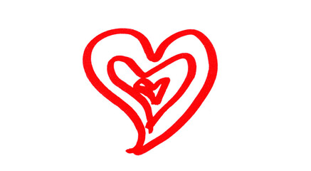 Red heart drawn in ink on transparent background.