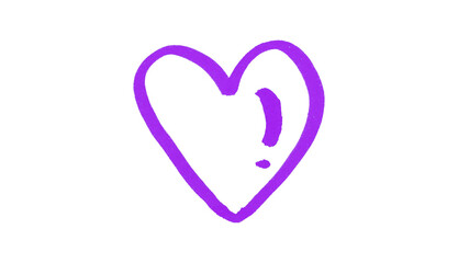 A purple heart drawn in ink sits on a transparent background.