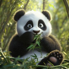 Obraz premium Panda Eating Bamboo Soft And Fluffy isolated on a transparent background