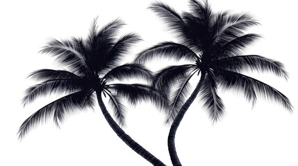 Coconut tree silhouette with detailed leaves and trunk Transparent background, PNG