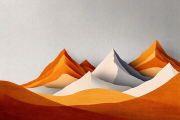 Abstract Orange and Gray Mountain Landscape, Paper Art Style