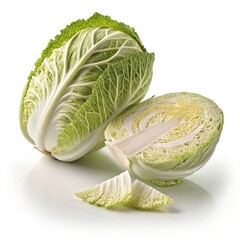 A whole and sliced chinese cabbage, isolated on white background
