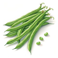 A bunch of fresh green beans isolated on white background