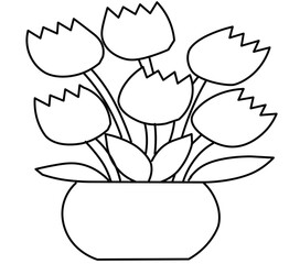 bouquet  flowers in pot icon on white background